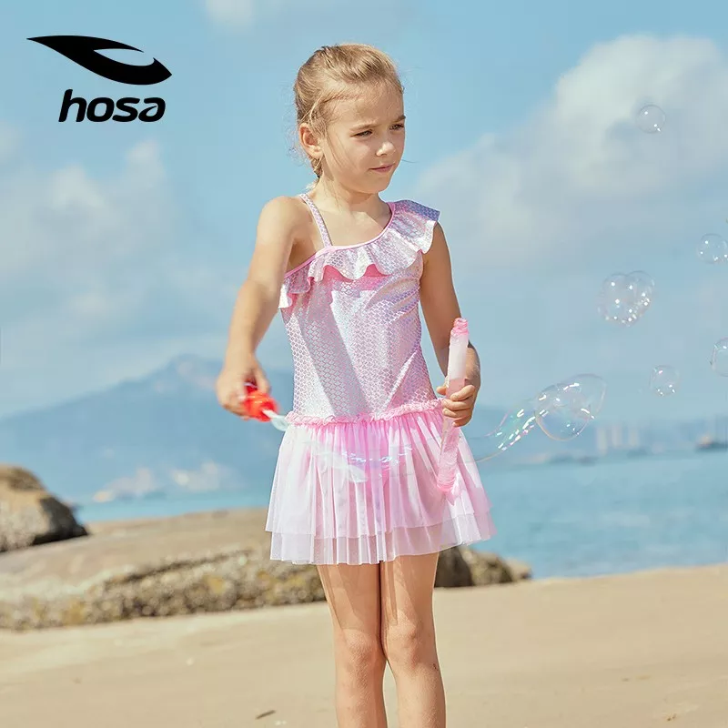 hosa浩沙儿童泳衣女童2022新款连体泳衣女泳装美人鱼衣服幻彩鳞片
